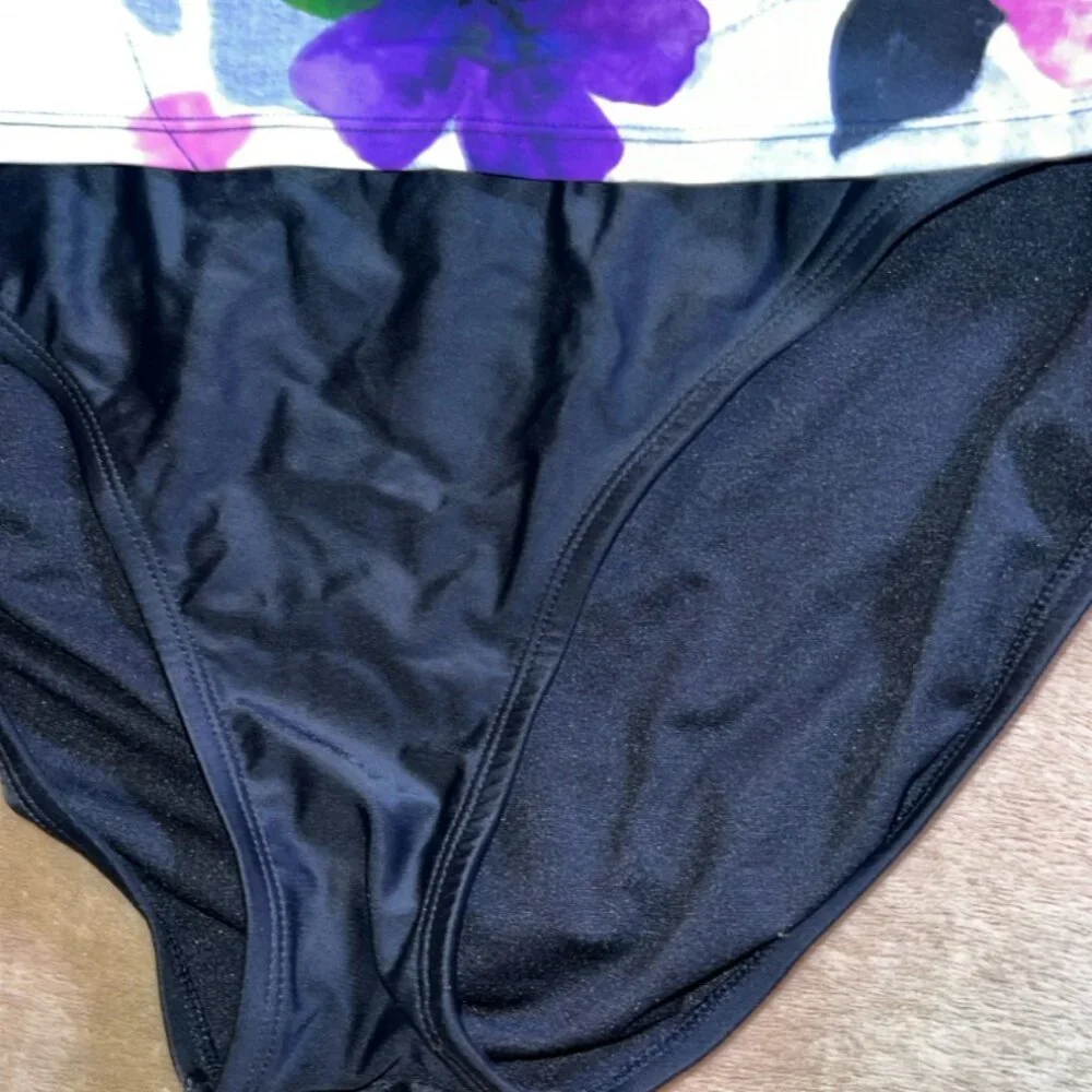 Jaclyn Smith‎ Women 14 Black Floral Trim Bikini Swimwear Beach Pool Bottom